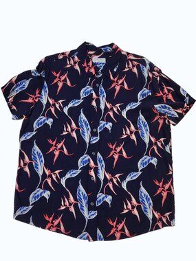 Cotton & Co Hawaiian Shirt XL Unisex Rayon Blue Pink Floral Beach Vacation Pool